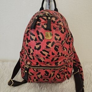 MCM Red Leopard Print Backpack